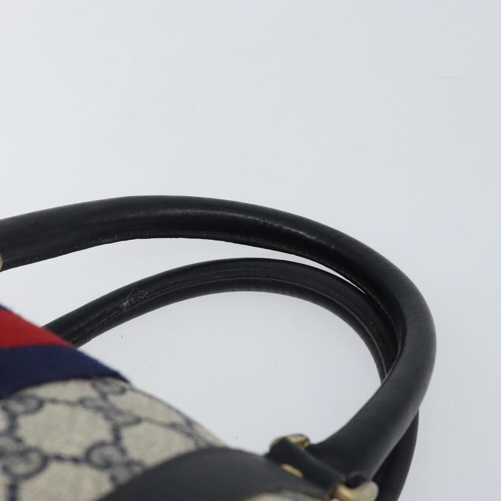 GUCCI GG Supreme Sherry Line Boston Bag PVC Navy Gold Red Auth 153368 - Picture 8 of 16